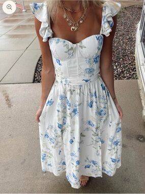 Dress Forum White Maxi Dress with Blue Floral Print